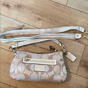 Coach Cream and Tan Signature Crossbody Bag